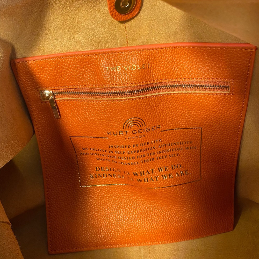 NWT Kurt Geiger All Leather The Violet Slouch Hobo Bag In Orange - Picture 8 of 11